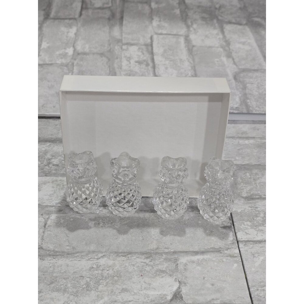Set of 4Vintage Williams & Sonoma Crystal Pineapple Candlestick Holders Crystal